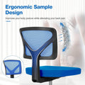 Low Back Mesh Armless Office Chair,Swivel Rolling Computer Chair No Arms With Lumbar Support, Blue Blue Metal