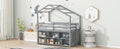 Twin House Loft Bed With Roof Frame, Under Bed Shelving Storage Unit, Guardrails, Ladder,Grey Twin Gray Bedroom American Design Pine Pine