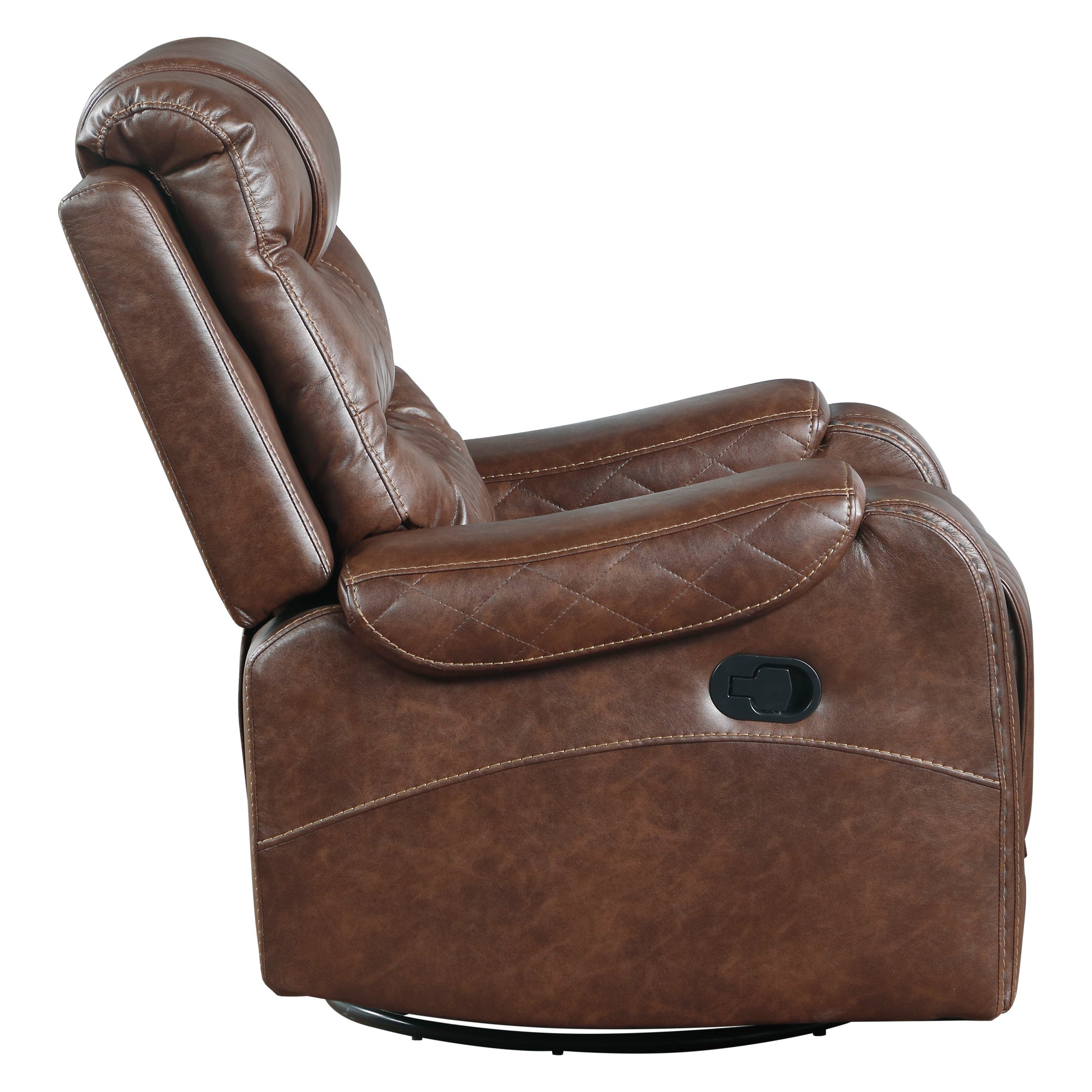 Luxurious Living Room Furniture 1Pc Swivel Glider Reclining Chair, Brownfaux Leather Upholstery Diamond Pattern Stitching Brown Primary Living Space Luxury,Modern Solid Wood