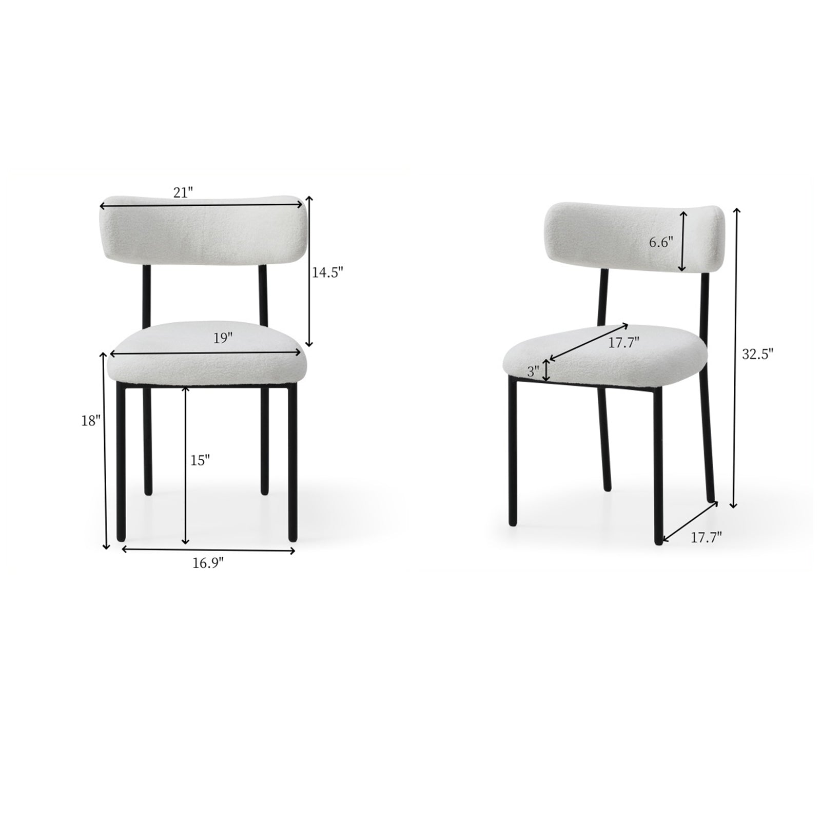 Dining Chairs Set Of 2,Round Upholstered Sherpa Fabric Dining Room Chairs With Curved Backrest,Mid Century Modern Accent Chairs With Black Metal Legs For Dining Room,Living Room,Kitchen Beige Foam