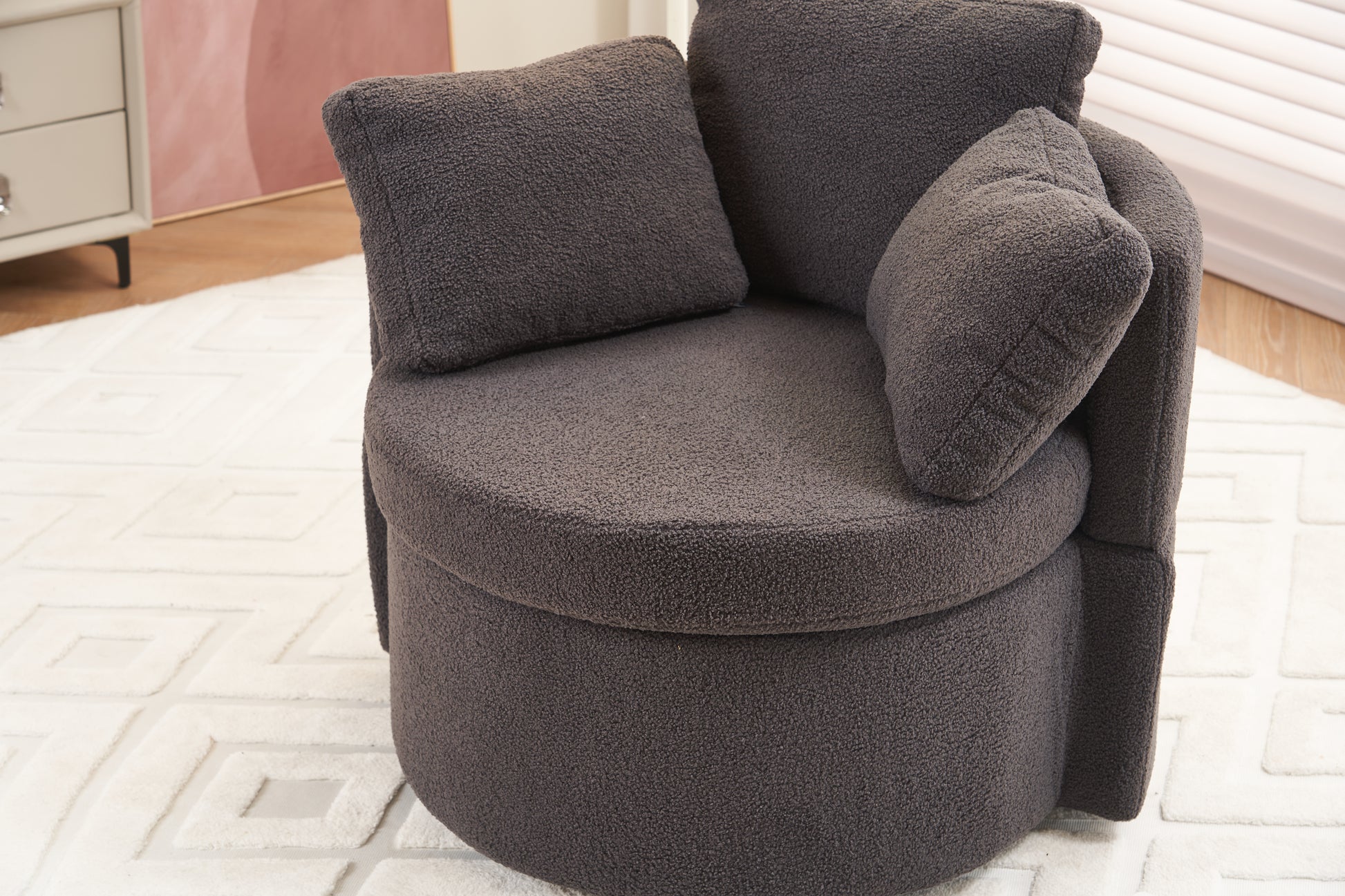 029 Teddy Fabric Swivel And Storage Chair With Back Cushion For Living Room,Dark Gray Dark Gray Primary Living Space Modern Foam Teddy