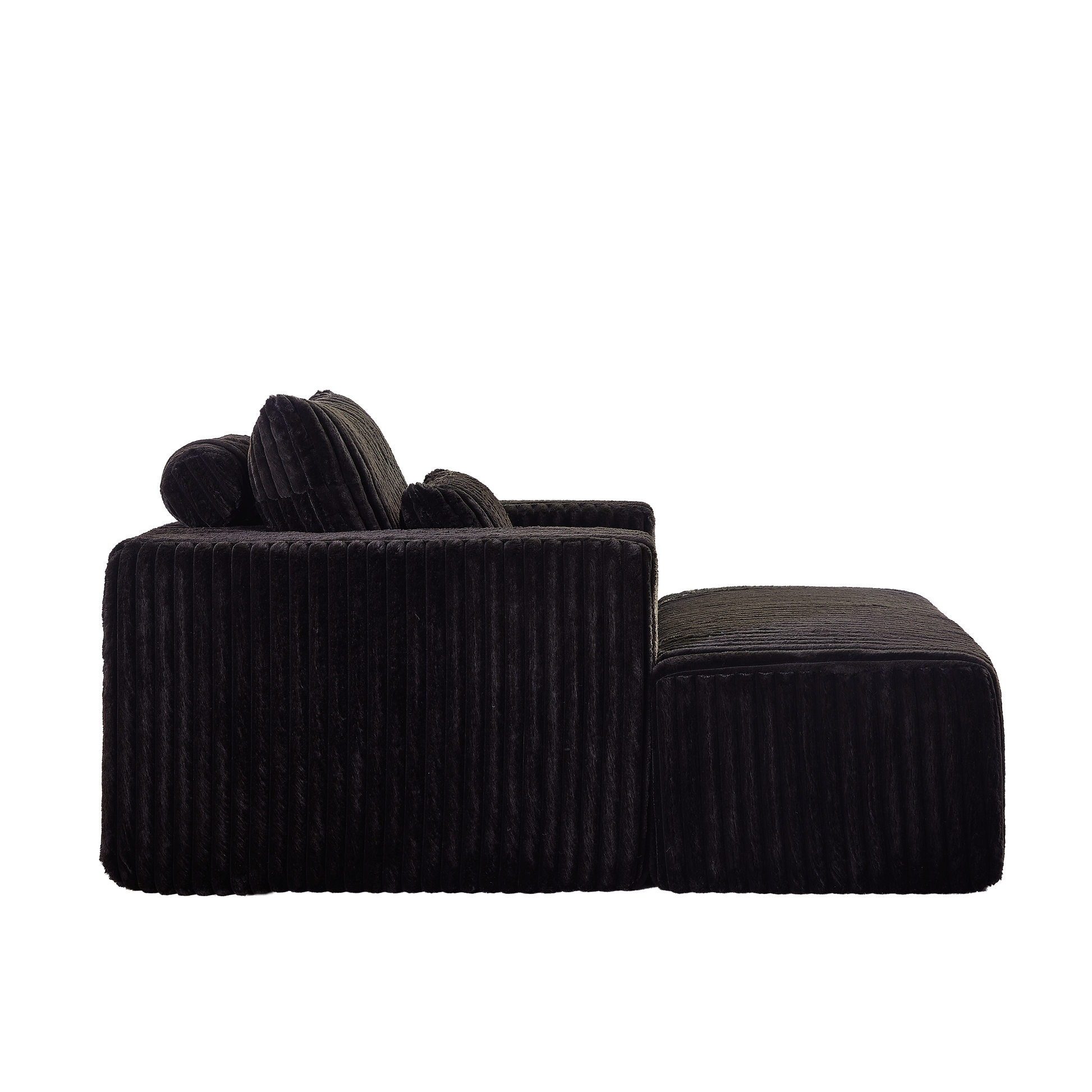 62.5 Inch Corduroy Sponge Sofa Lounge Chair With Removable Footrest,No Assembly Required,Fluffy Modern Sleeper Chair For Indoor Living Room Bedroom Black Foam Corduroy 1 Seat