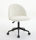 White Boucle Office Chair Desk Chair, Mid Back Adjustable Swivel Computer Chair With Black Legsmodern Upholstered Desk Chair With Wheels White Black Foam Polyester Blend