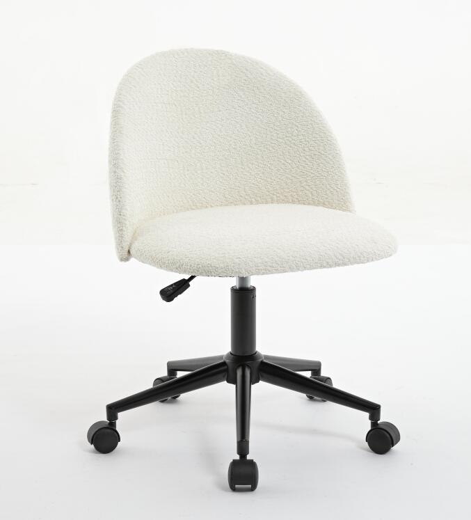 White Boucle Office Chair Desk Chair, Mid Back Adjustable Swivel Computer Chair With Black Legsmodern Upholstered Desk Chair With Wheels White Black Foam Polyester Blend