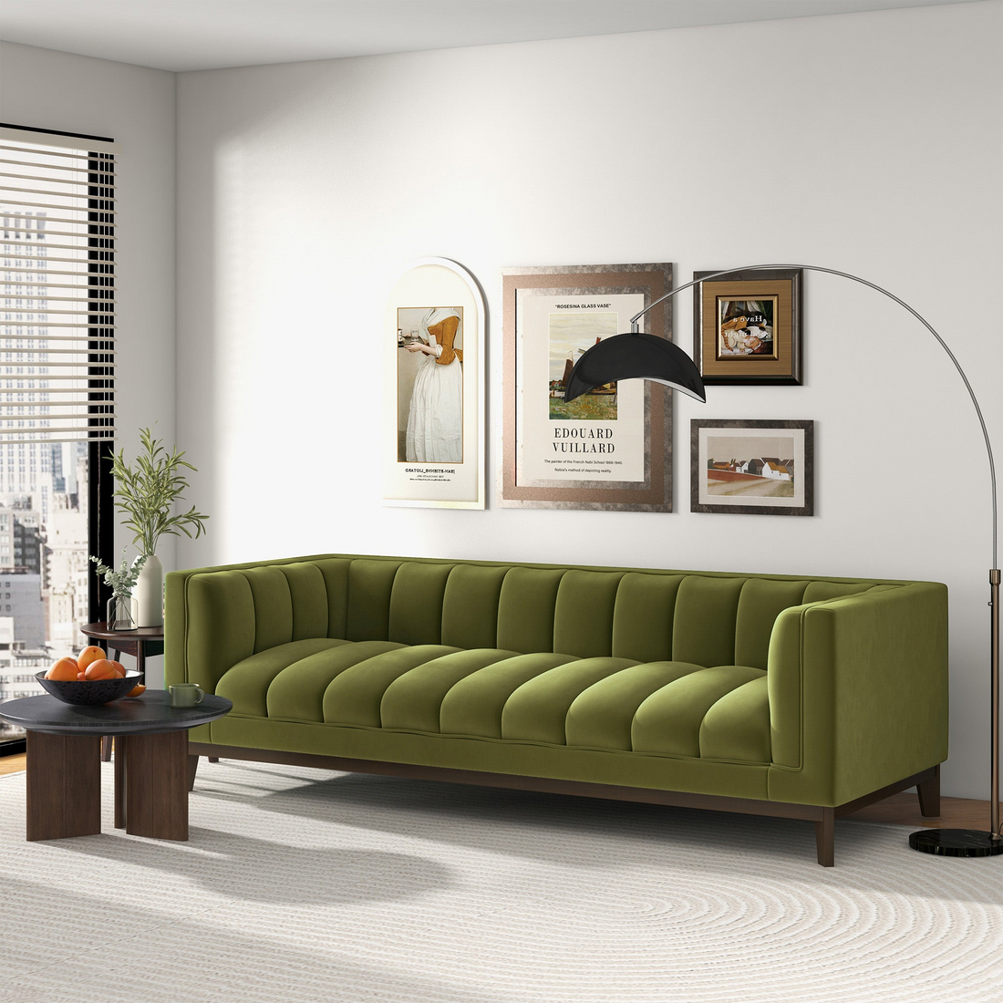 Melissa Mid Century Green Velvet Modern Sofa Dark Green,Green Brown Velvet Wood Primary Living Space Tufted Back Mid Century Modern Foam Solid Wood,Velvet 3 Seat