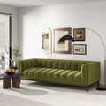 Melissa Mid Century Green Velvet Modern Sofa Dark Green,Green Brown Velvet Wood Primary Living Space Tufted Back Mid Century Modern Foam Solid Wood,Velvet 3 Seat