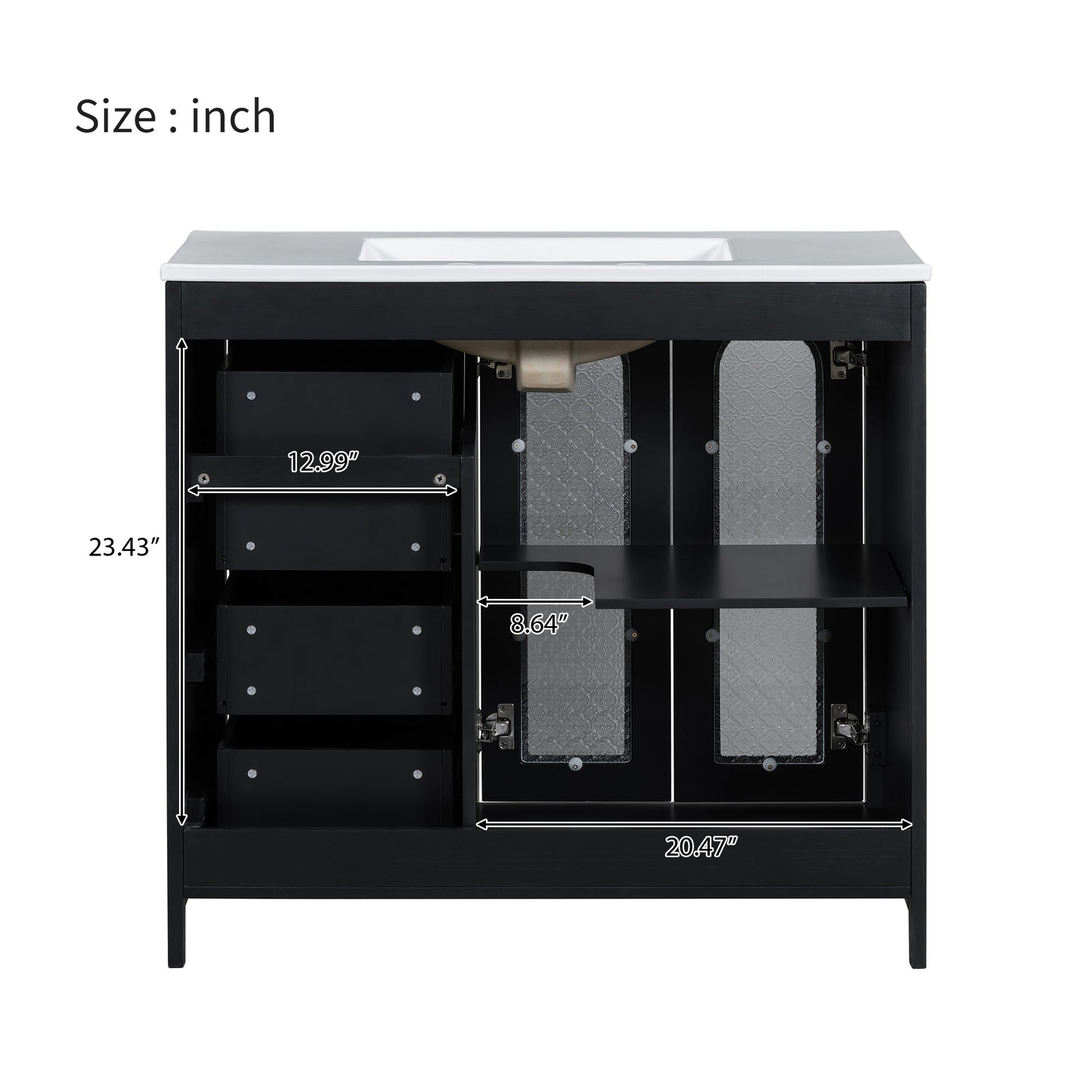 36 Inch Bathroom Vanity With Two Soft Close Doors, Adjustable Shelves And Three Soft Close Drawers Black Bathroom Solid Wood Mdf