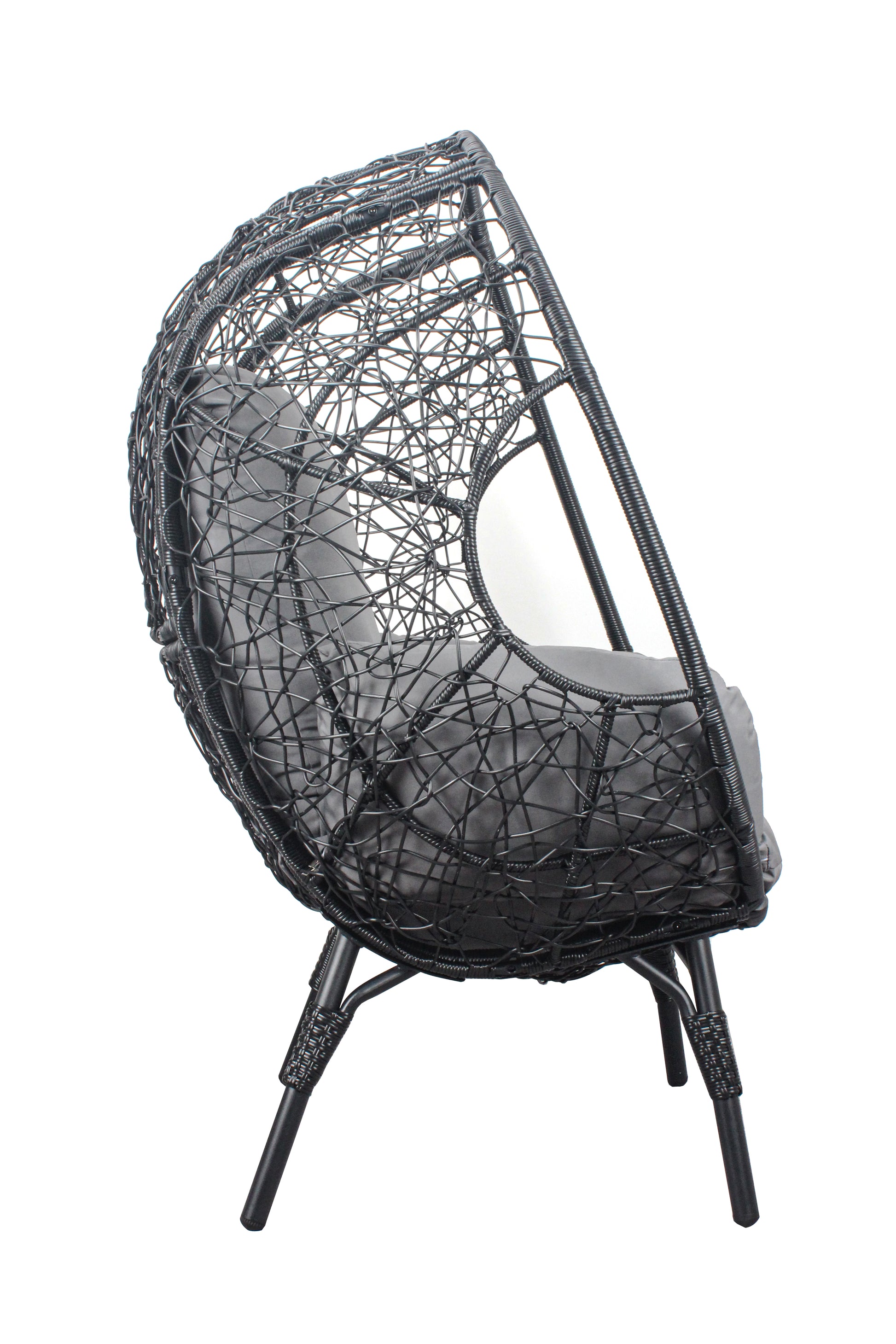 Patio Pe Wicker Egg Chair Model 3 With Black Color Rattan Grey Cushion And Side Table Yes Black Foam Steel