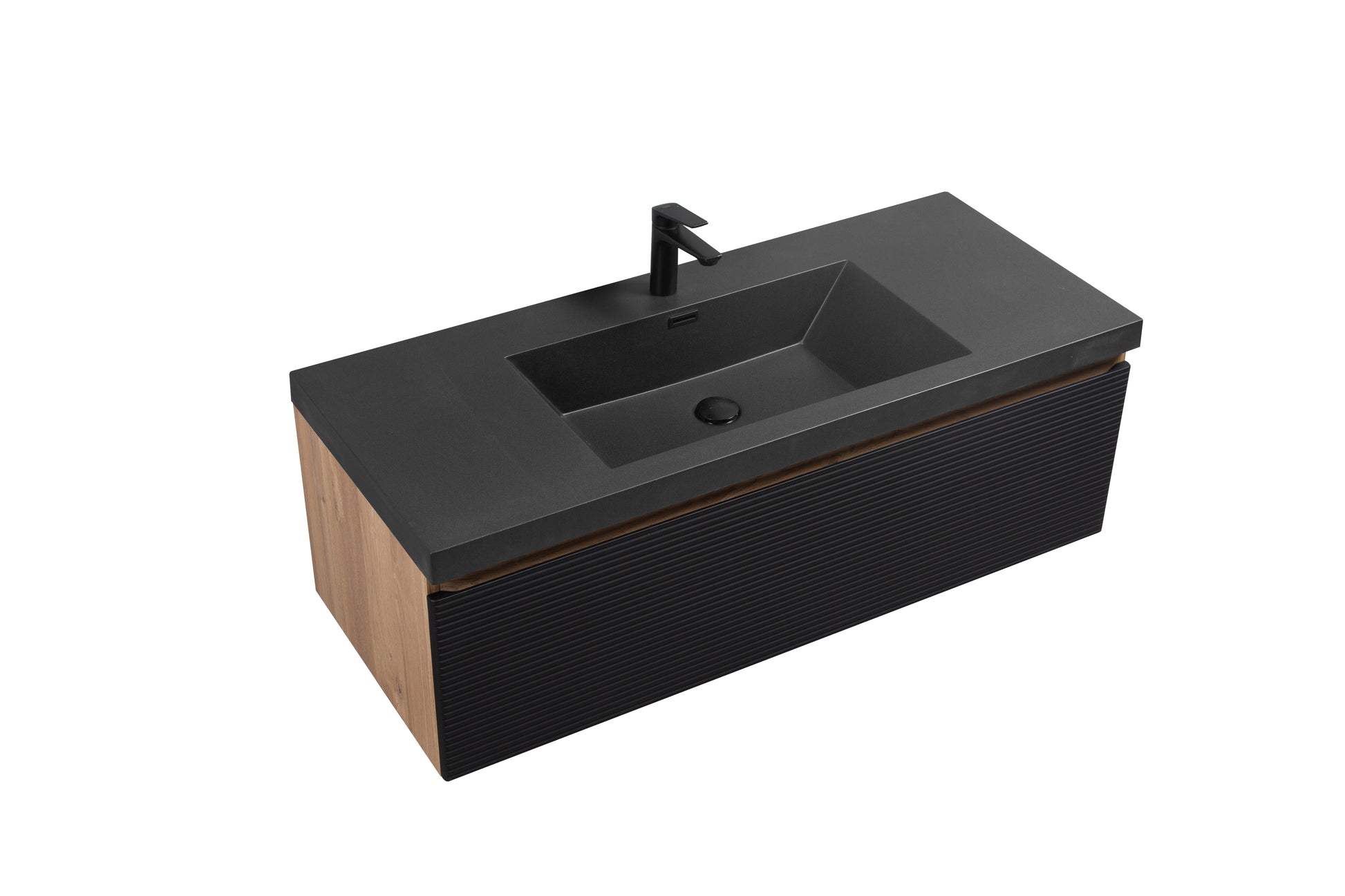 48" Floating Bathroom Vanity With Sink, Modern Wall Mounted Bathroom Storage Vanity Cabinet With Countertop And Soft Close Drawers, Ink Black Cruis 48 Black Wood