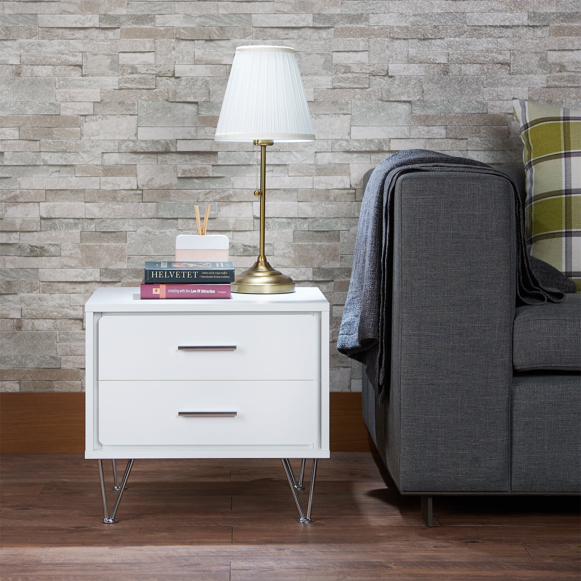 Deoss White Finish Accent Table White Mdf,Metal