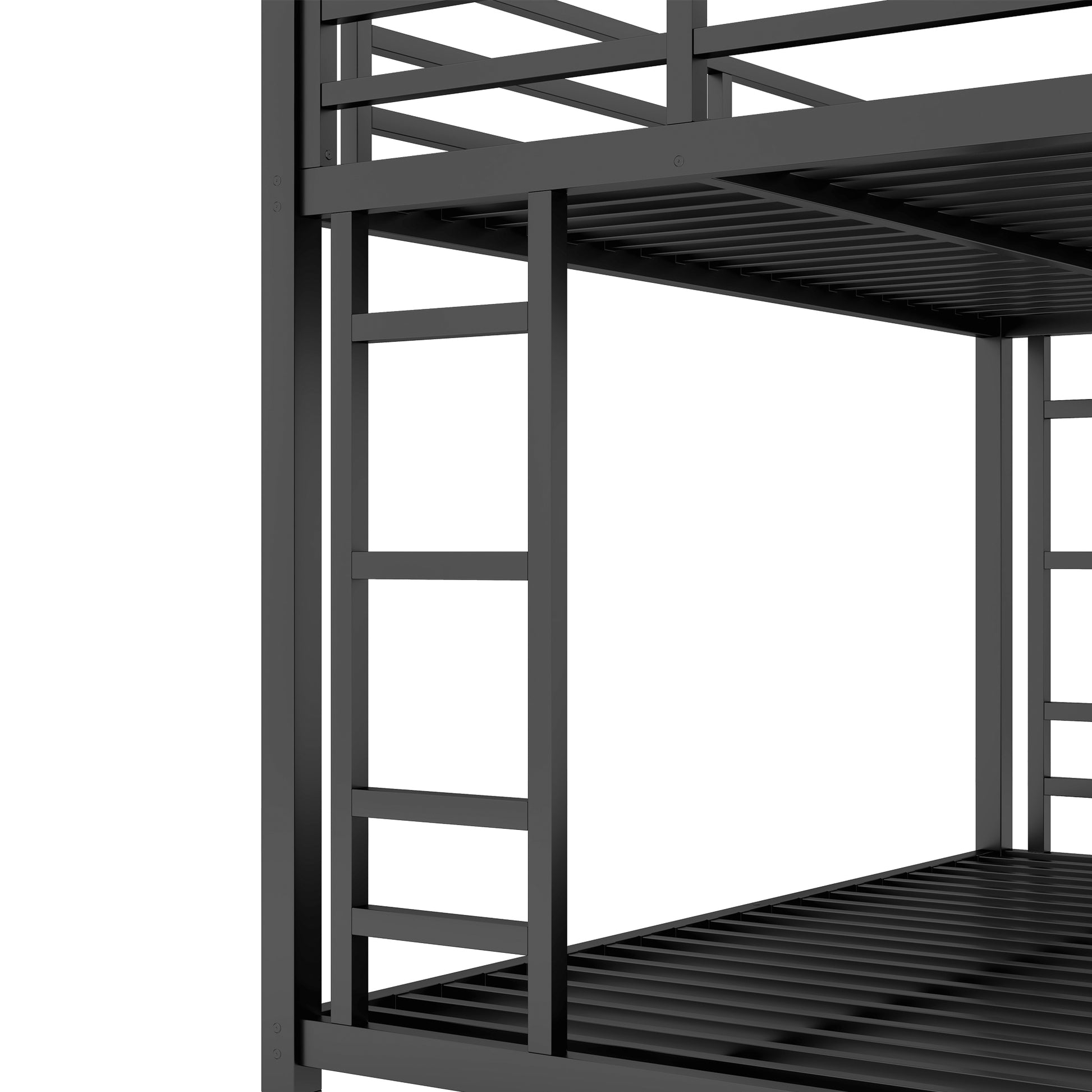 Metal Full Xl Over Queen Bunk Bed For Teens And Adults, Noise Reduced No Box Spring Needed, Black Full Xl Black Metal