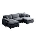 Oversized Modular Cushioned Sofa With Conversible Ottoman, 3 Seater Sofa With 2 Footstools, U Shape Sofa Ingrey Corduroy Fabric Grey Corduroy 3 Seat
