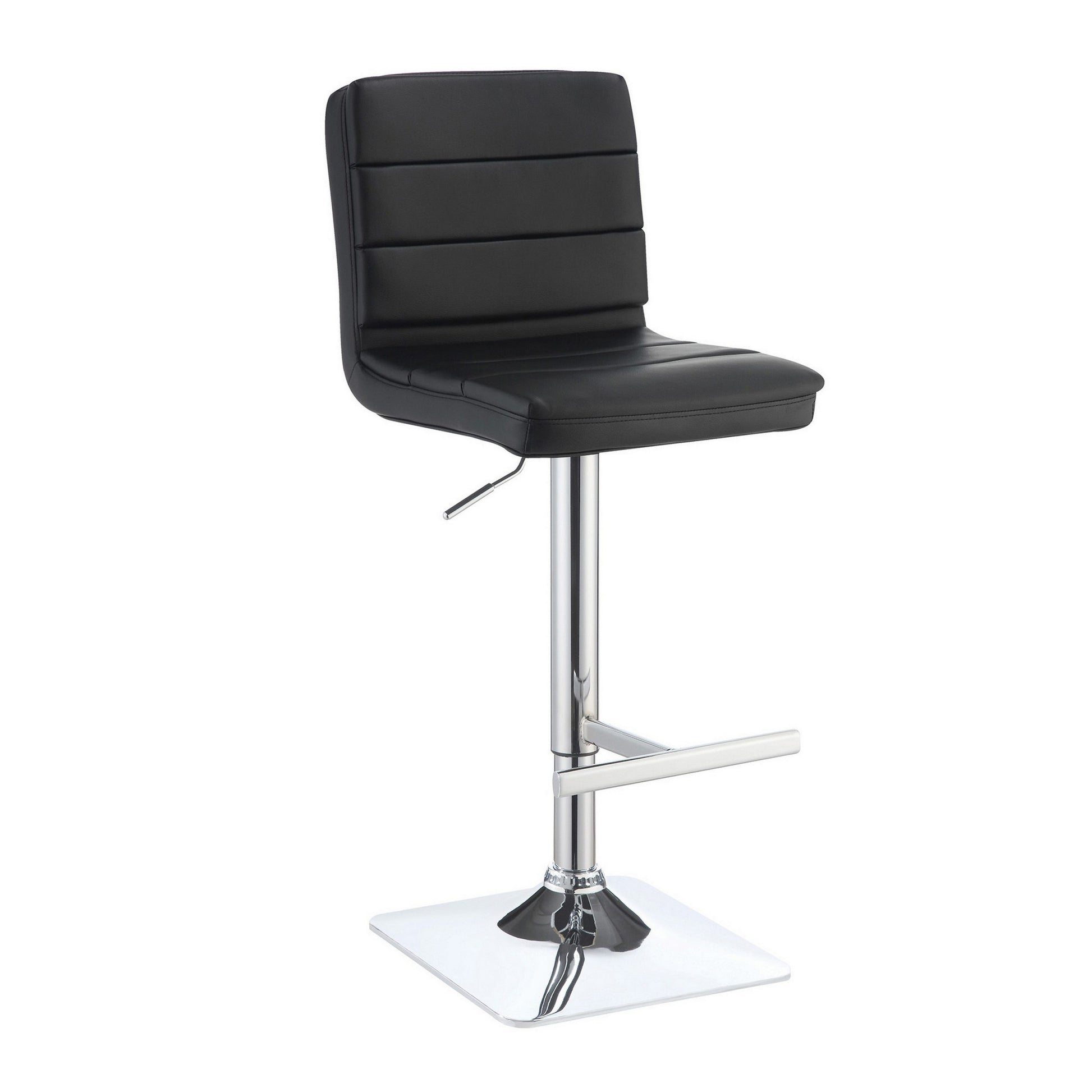 Casual Armless Adjustable Bar Height Stool, Black, Set Of 2 Chrome Metal