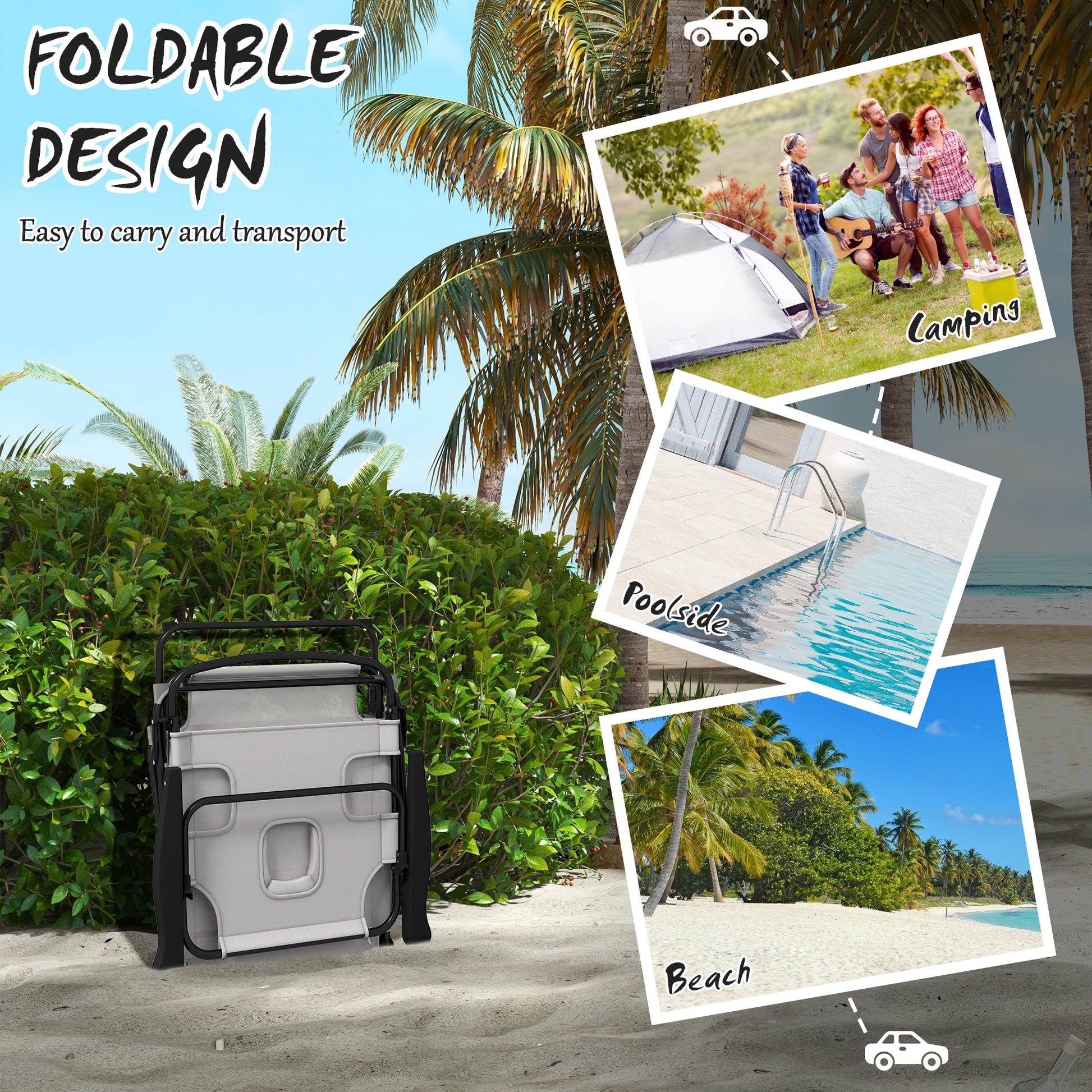 Outsunny Tanning Chaise Lounge Chair, 4 Position Beach Chair With Face & Arm Holes, Pillow Headrest, Adjustable Sunbathing Chair, Cream White Cream White Steel