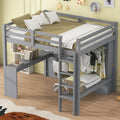 Full Size Loft Bed With L Shaped Desk, Wardrobe And Storage Shelves, Grey Expected Arrival Time: 8.31 Box Spring Not Required Full Grey Wood Bedroom Solid Wood Mdf