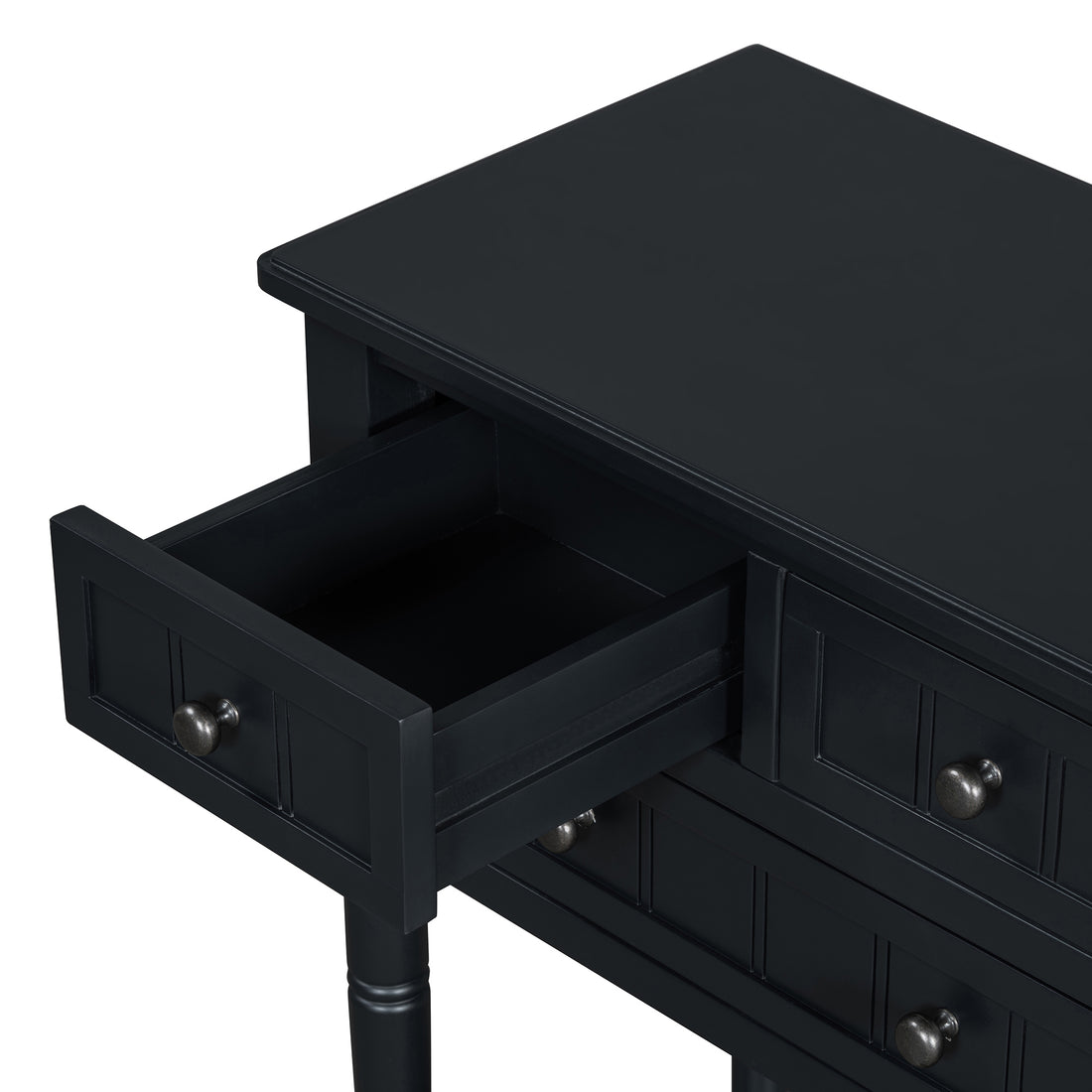 Narrow Console Table, Slim Sofa Table With Three Storage Drawers And Bottom Shelf Black Black Solid Wood Mdf