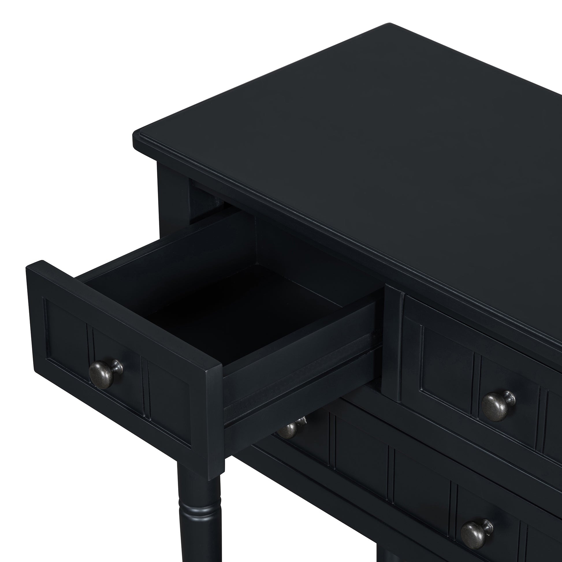 Narrow Console Table, Slim Sofa Table With Three Storage Drawers And Bottom Shelf Black Black Solid Wood Mdf