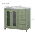 36 Inch Bathroom Vanity With Two Soft Close Doors, Adjustable Shelves And Three Soft Close Drawers Green Bathroom Solid Wood Mdf