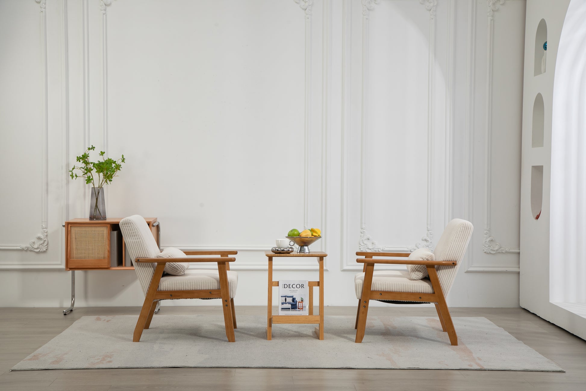 Leisure Chair With Solid Wood Armrest And Feet, Leisure Chair, Wood Frame, Velvet, Solid Rubber Wood Legs, Mid Century Modern Accent Chair, For Living Room Bedroom Studio Chair,Two Packs Beige Corduroy