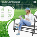 Outsunny Outdoor Glider Bench, Glider Bench For Outside Patio With Armrests, Slatted Seat & Backrest, Loveseat With Power Coated Steel Frame, Black Black Steel