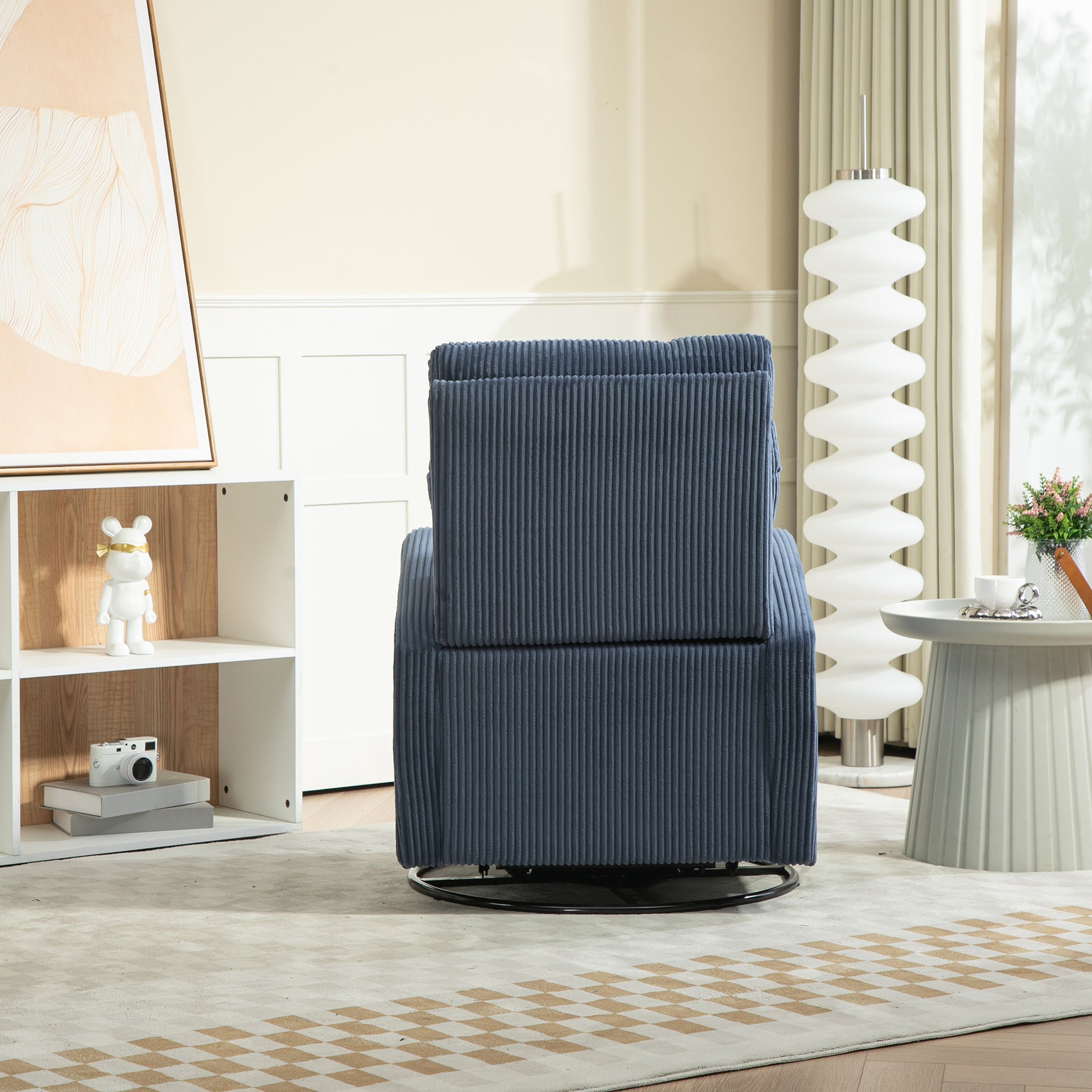 Jiada Upholstered Swivel Glider.Flannel Fabric.Rocking Chair For Nursery In Navy Blue.Modern Style One Left Bag Navy Blue Primary Living Space Foam Corduroy