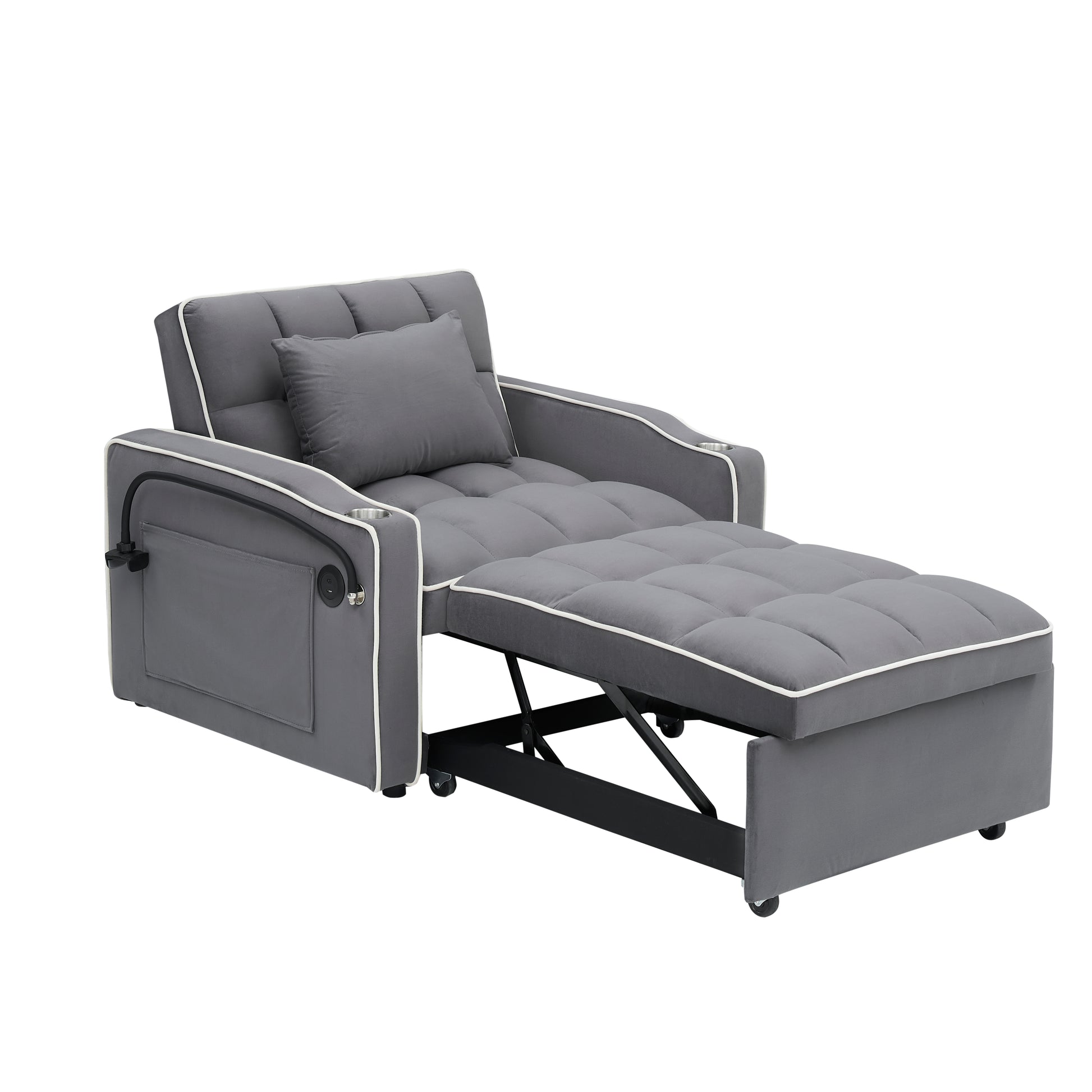 1 Versatile Foldable Sofa Bed In 3 Lengths, Modern Sofa Sofa Sofa Velvet Pull Out Bed, Adjustable Back And With Usb Port And Ashtray And Swivel Phone Stand Dark Grey Dark Gray Light Brown Velvet Wood Primary Living Space Cushion Back Light Duty