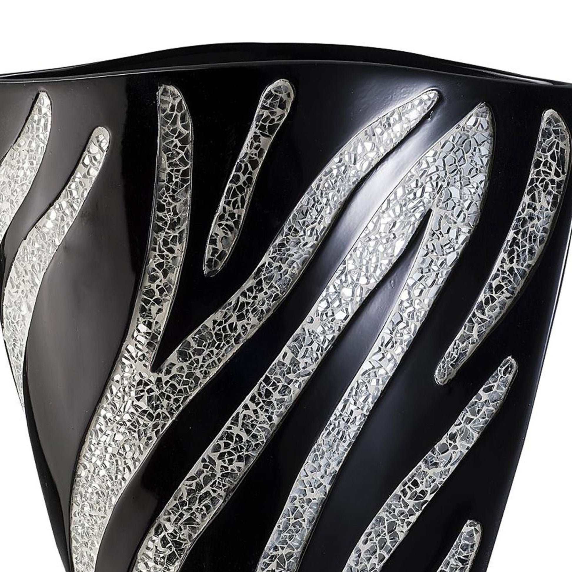 14" Tall Polyresin Decorative Vase, Black Finish With Silver Zebra Pattern Multicolor Polyresin