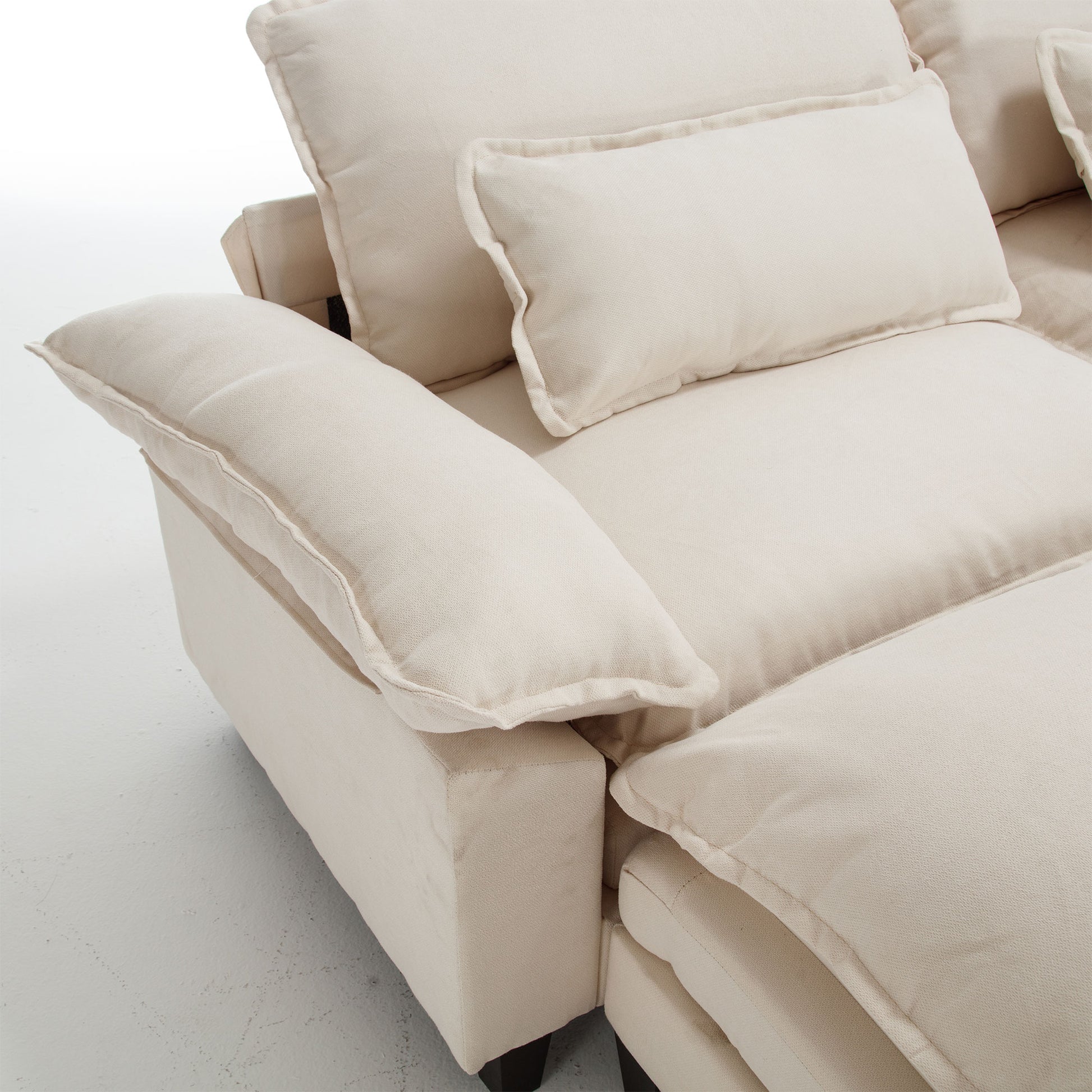 154.8" Oversized Modular Sofaice Velvet Large U Shaped Couch Comfy Upholstered 4 Seat Sofa With 2 Ottoman, 4 Lumbar Pillow, Deep Seat Couch For Living Room Beige Wood Primary Living Space Modern Foam Polyester 6 Seat