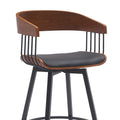 Vera 27 Inch Swivel Counter Stool Chair, Brown Open Back Black Faux Leather Black Brown Leather
