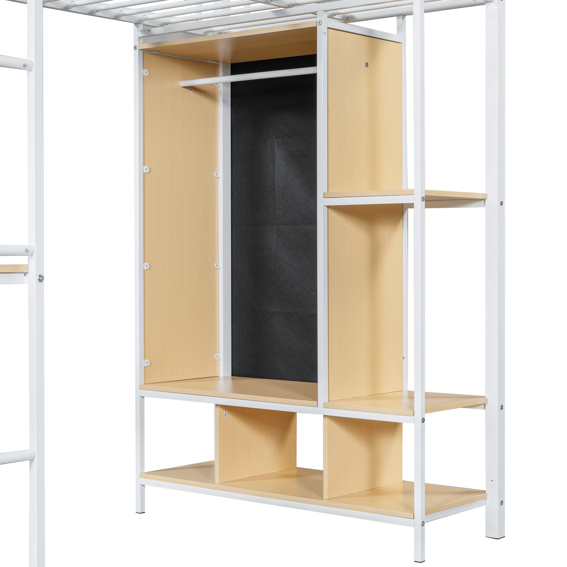 Twin Size Metal Loft Bed With Built In Wardrobe, Desk And Shelves, White Box Spring Not Required Twin White Metal Mdf Metal