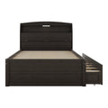 Full Size Wooden Led Platform Bed With Trundle, With Storage Headboard, With Drawers, Brown Full Brown Plywood