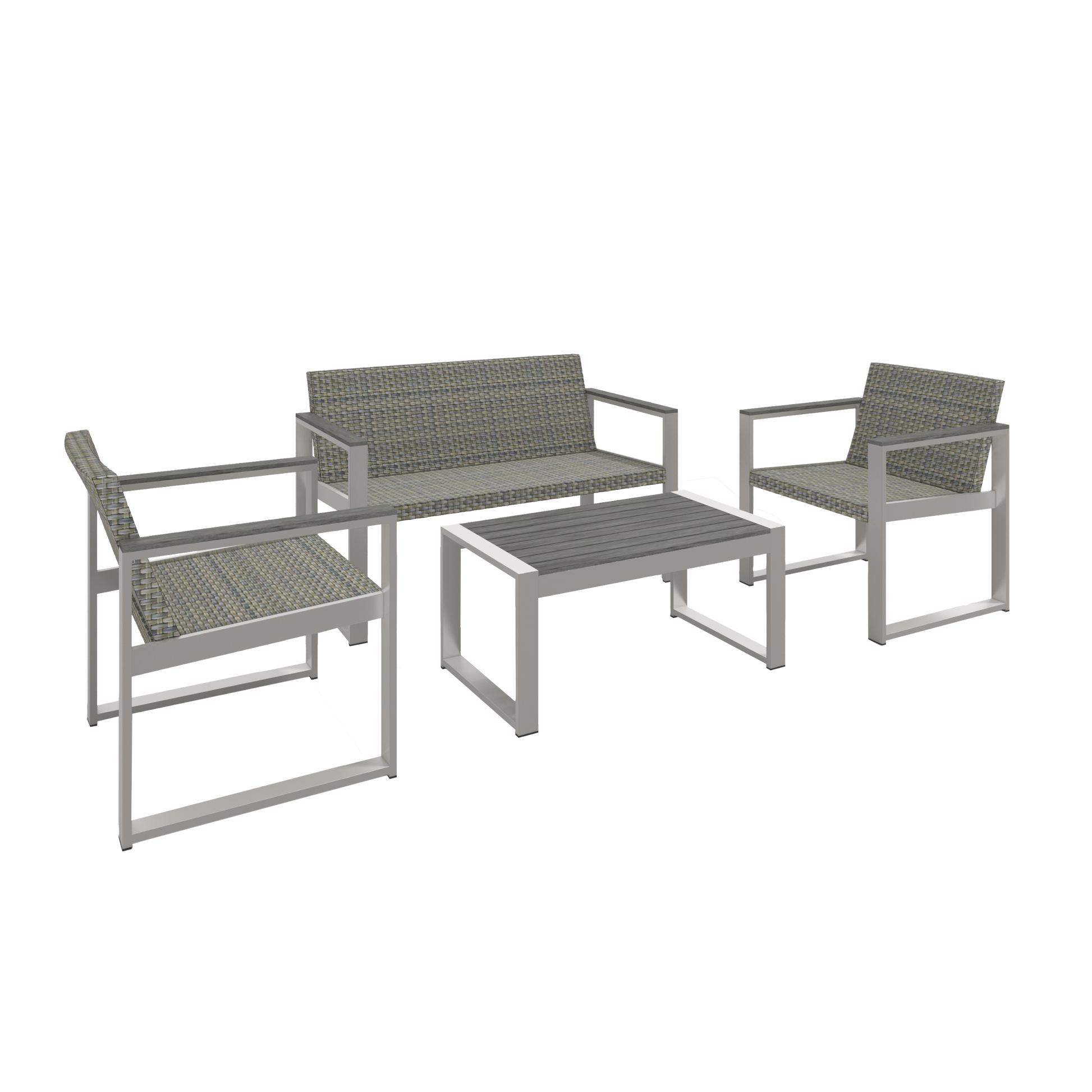 Aluminum And Rattan Modern 4 Piece Sofa Seating Group For Patio Garden Outdoor Yes Complete Patio Set Gray Silver Mildew Resistant Frame Fade Resistant Cushion Garden & Outdoor Modern Complete Patio Sets Aluminium Aluminium