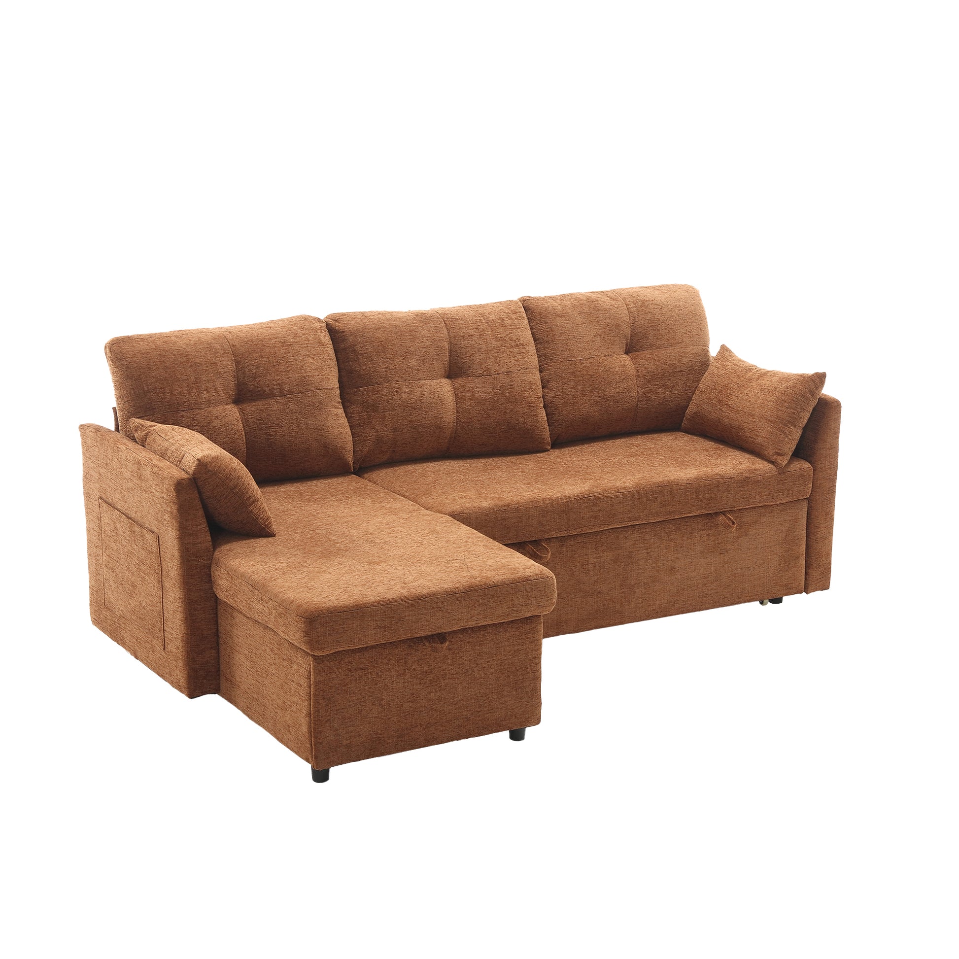 United We Win Furniture, Modular L Shaped Sofa, Modular Long Sofa With Reversible Chaise Lounge, Sofa Bed, Sleeper Sofa, Modular Sofa Combination With Storage Seats. Brown Chenille 3 Seat