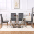 Table And Chair Set, Modern Dining Table, Tempered Glass Tabletop And Silver Colored Leg Table, Soft And Comfortable Dining Chair, Perfect For Dinner, Meetings, Home And Office Decor Gray Seats 4 Glass