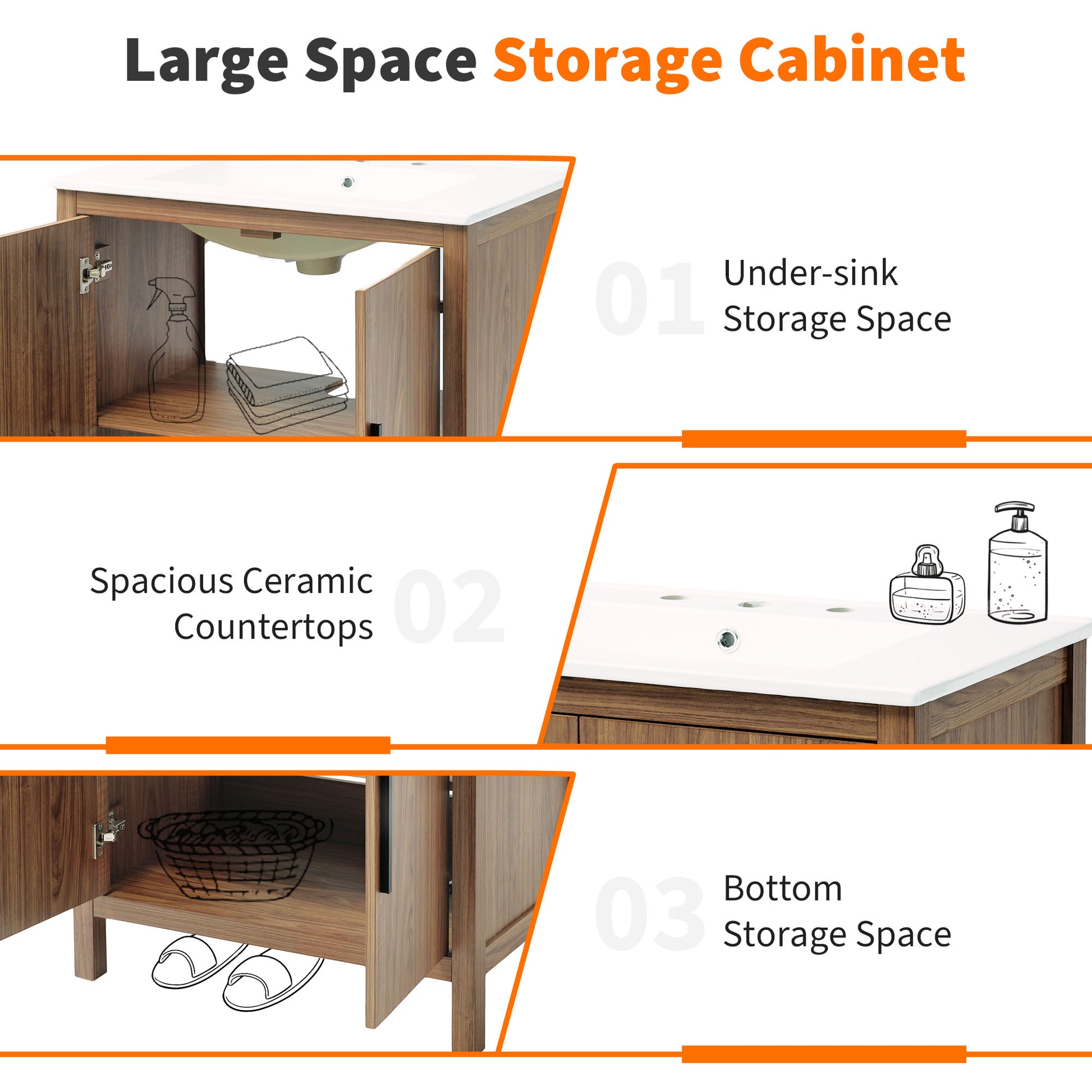 30" Wood Color Bathroom Vanity With Single Sink, Combination Under Counter Sink, Bathroom Storage Cabinet With Soft Closing Door, Multi Function Storage, Solid Wood Frame Wood Bathroom Solid Wood Mdf