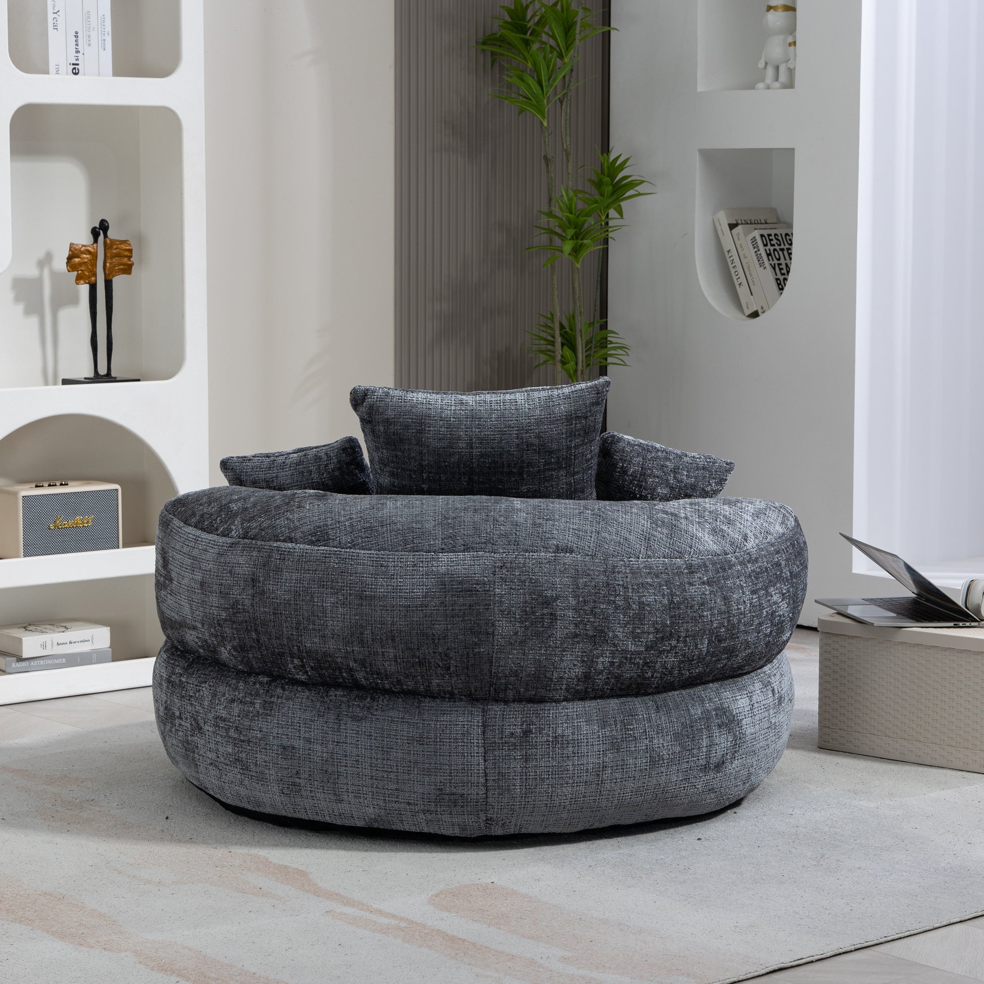 Coolmore Lazy Sofa Durable Comfort Lounger High Back Bean Bag Chair Couch With Three Pillows For Adults And Kids, Indoor & Outdoor, Single Gaming Sofa Chair For Bedroom,Office Gray Chenille Gray Foam Chenille 1 Seat