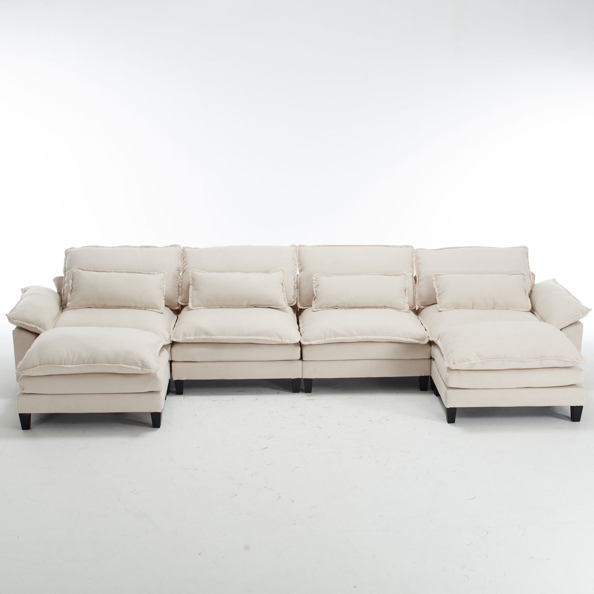 154.8" Oversized Modular Sofaice Velvet Large U Shaped Couch Comfy Upholstered 4 Seat Sofa With 2 Ottoman, 4 Lumbar Pillow, Deep Seat Couch For Living Room Beige Wood Primary Living Space Modern Foam Polyester 6 Seat