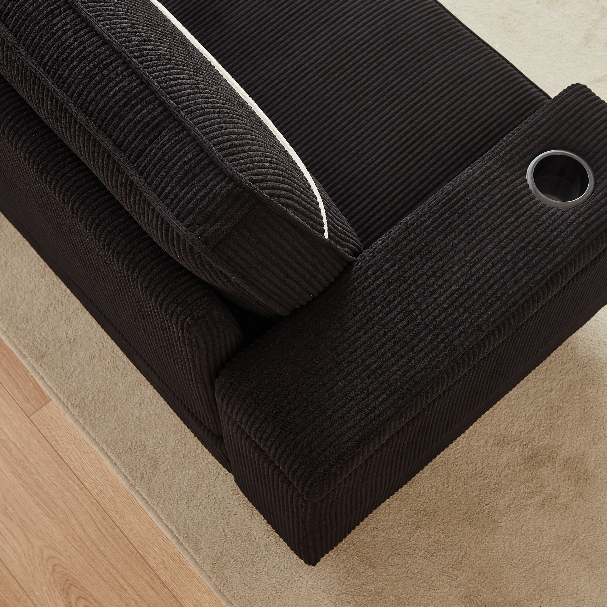 86.5 Inch Sofa Couch Deep Seat Sofa With Two Storage Spaces, T Pyce Charging Portsusb Charging Ports & 2 Cup ,Corduroy 3 Seater Couch, Modern Sofas For Living Room Black Foam Corduroy 3 Seat