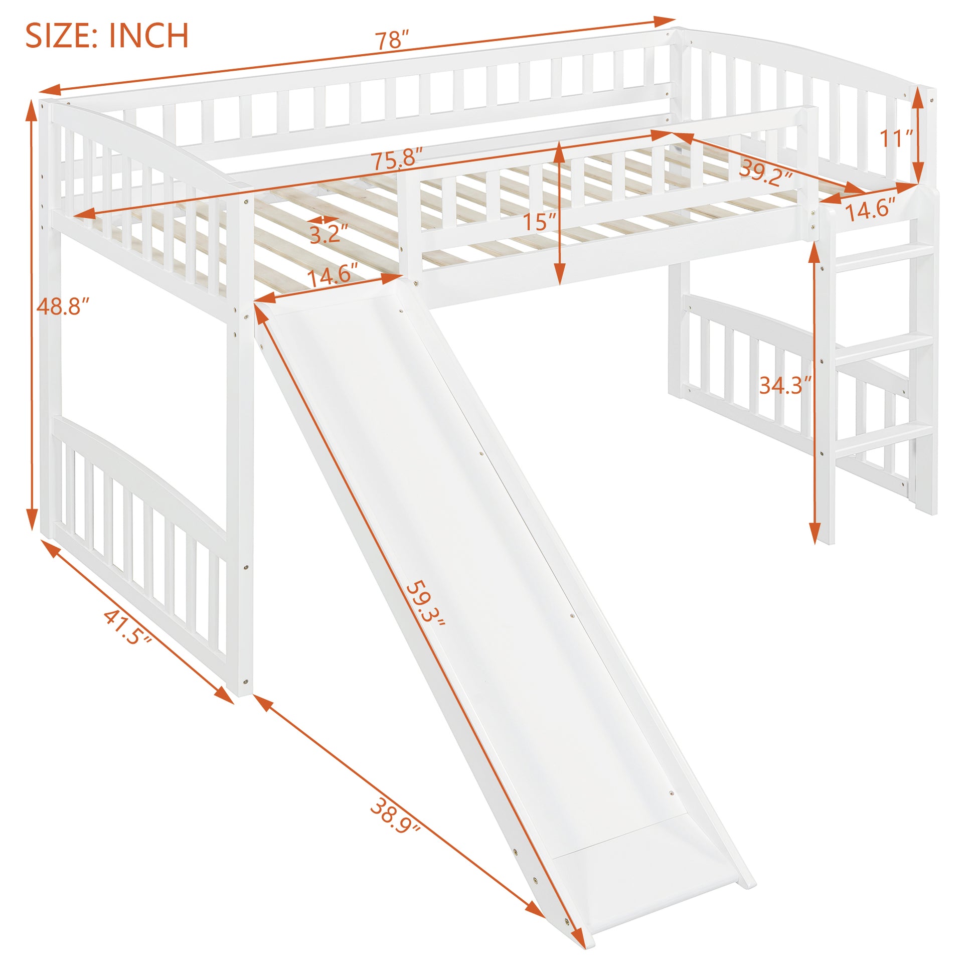 Twin Size Loft Bed With Slide And Ladder, White Old Sku: Lt000504Aak White Solid Wood