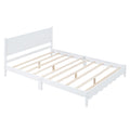 Queen Size Wood Platform Bed Frame, Retro Style Bed With Rectangular Headboard,No Need Box Spring,White Queen White Wood