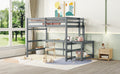 Full Size High Loft Bed With Built In Desk, Ladder Platform, Ladders, Guardrails ,Grey Full Grey Bedroom American Design Pine