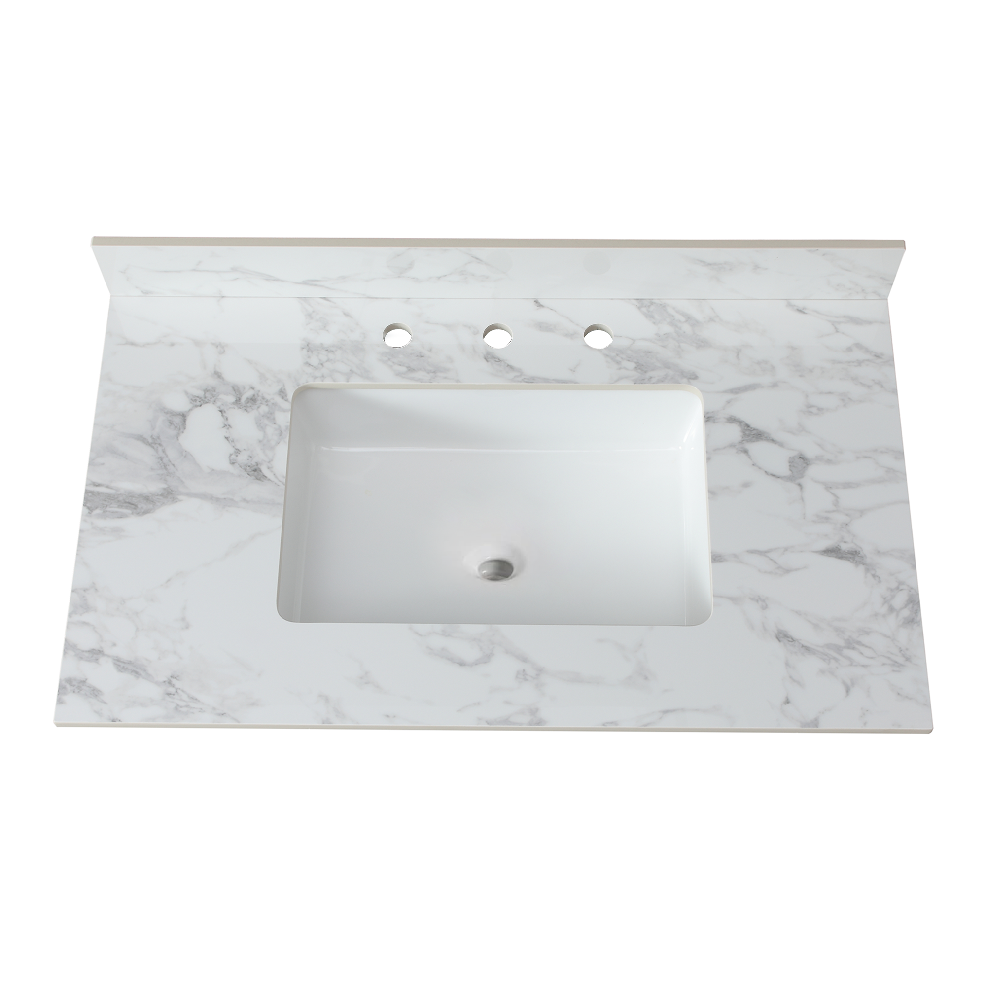 37"X22"Bathroom Vanity Top,Sintered Stone Carra Whitebarthroom Vanity Sink Tops With Rectangular Undermount Ceramic Sink With Vanity Backsplash, Three Faucet Hole Bathroom Vanity Countertop White