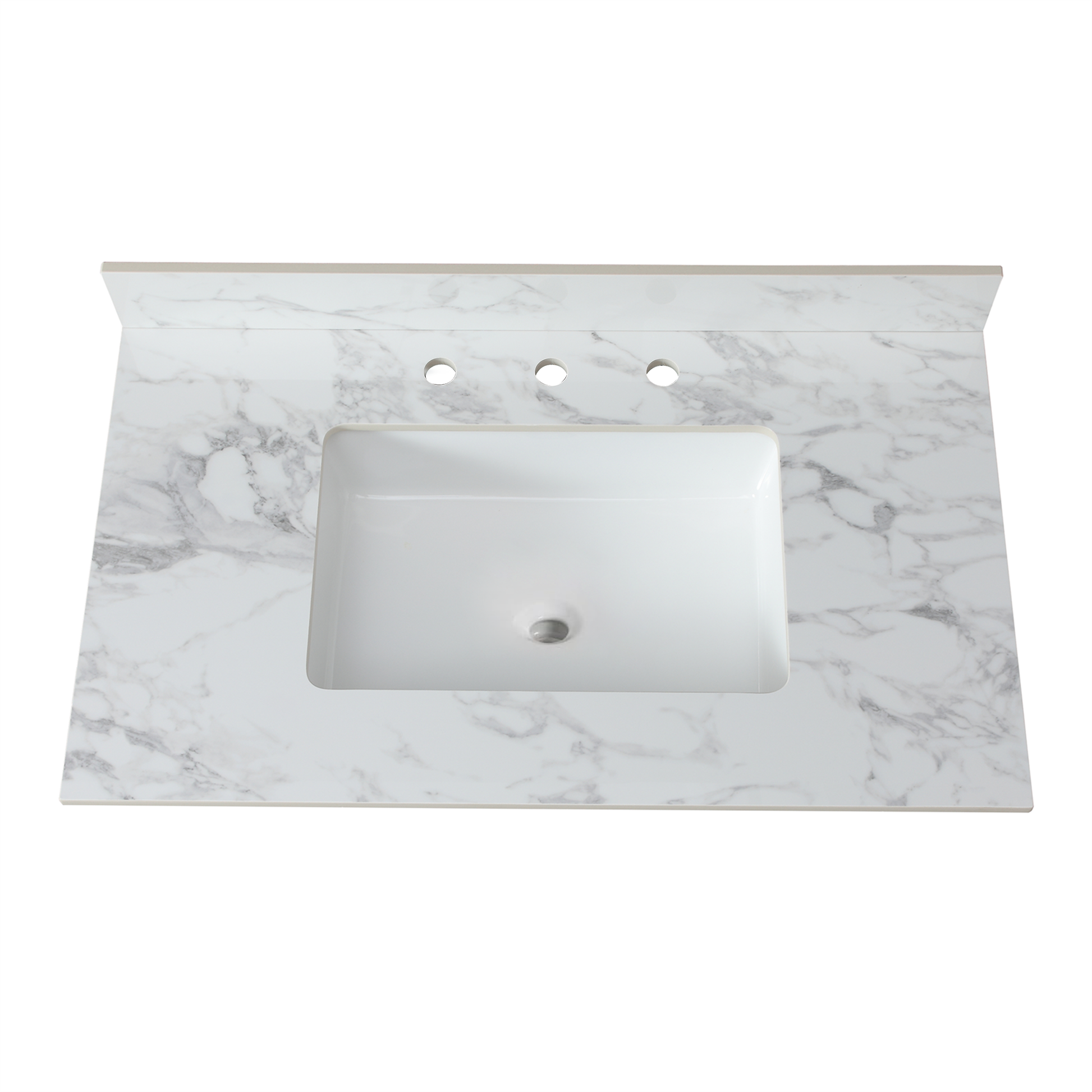 37"X22"Bathroom Vanity Top,Sintered Stone Carra Whitebarthroom Vanity Sink Tops With Rectangular Undermount Ceramic Sink With Vanity Backsplash, Three Faucet Hole Bathroom Vanity Countertop White