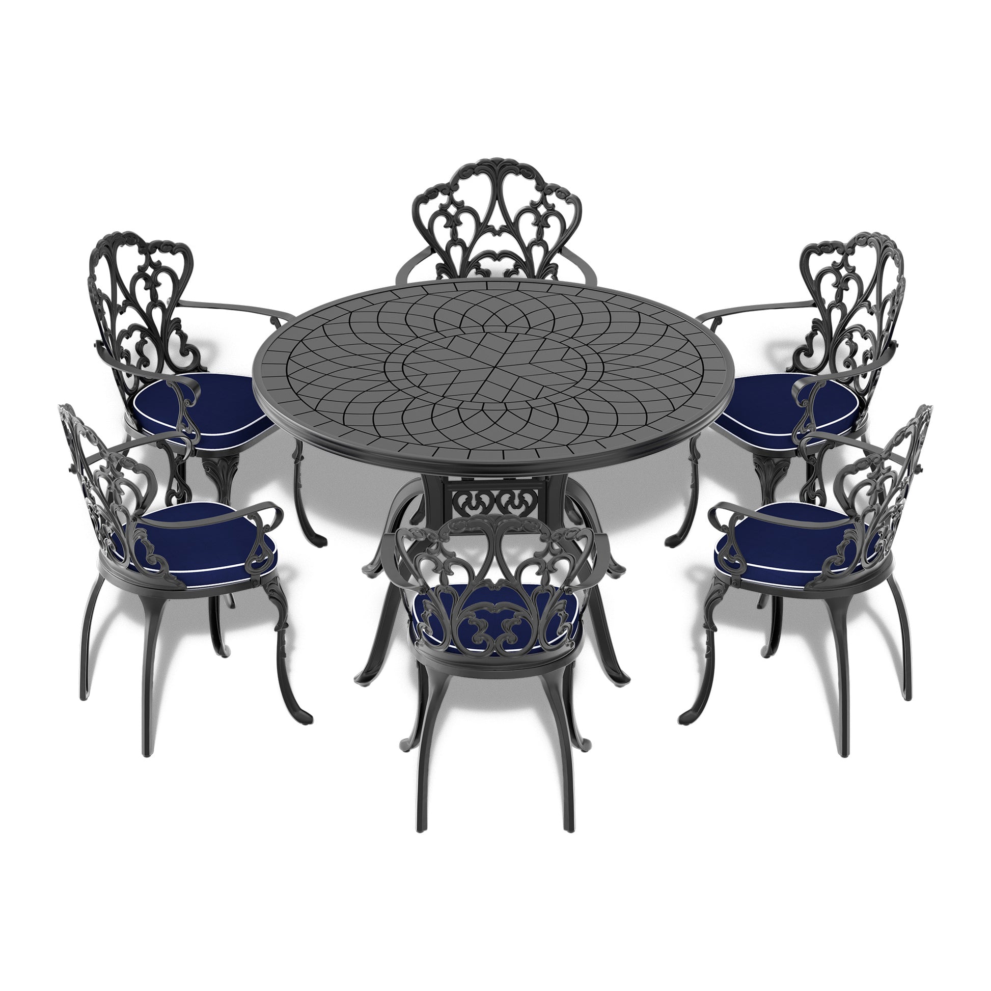 47.24 Inch Cast Aluminum Patio Dining Table With Black Frame And Carved Texture On The Tabletop Dining Set Black Rust Resistant Frame Water Resistant Cushion Garden & Outdoor Complete Patio Sets Aluminium