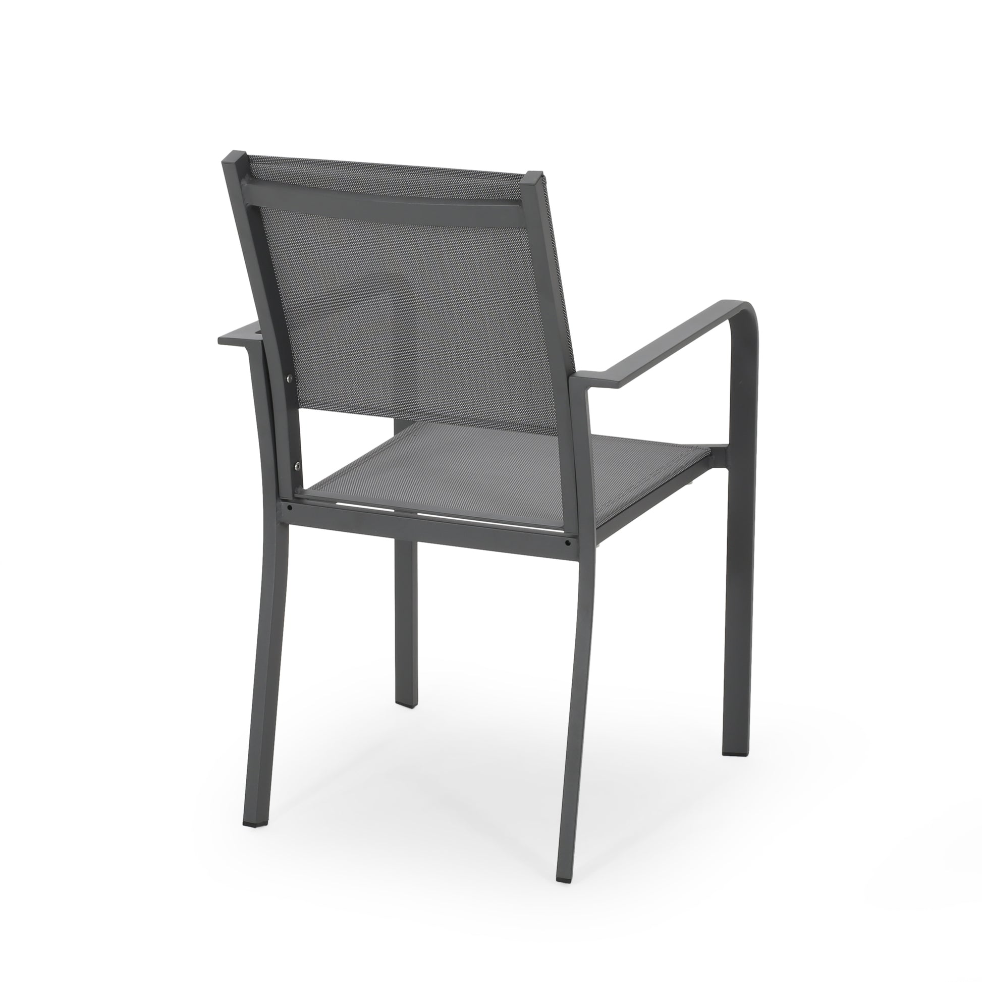 Outdoor Modern Aluminum Dining Chair With Mesh Seat Set Of 2 , Metal Gray And Dark Gray Gray Aluminium