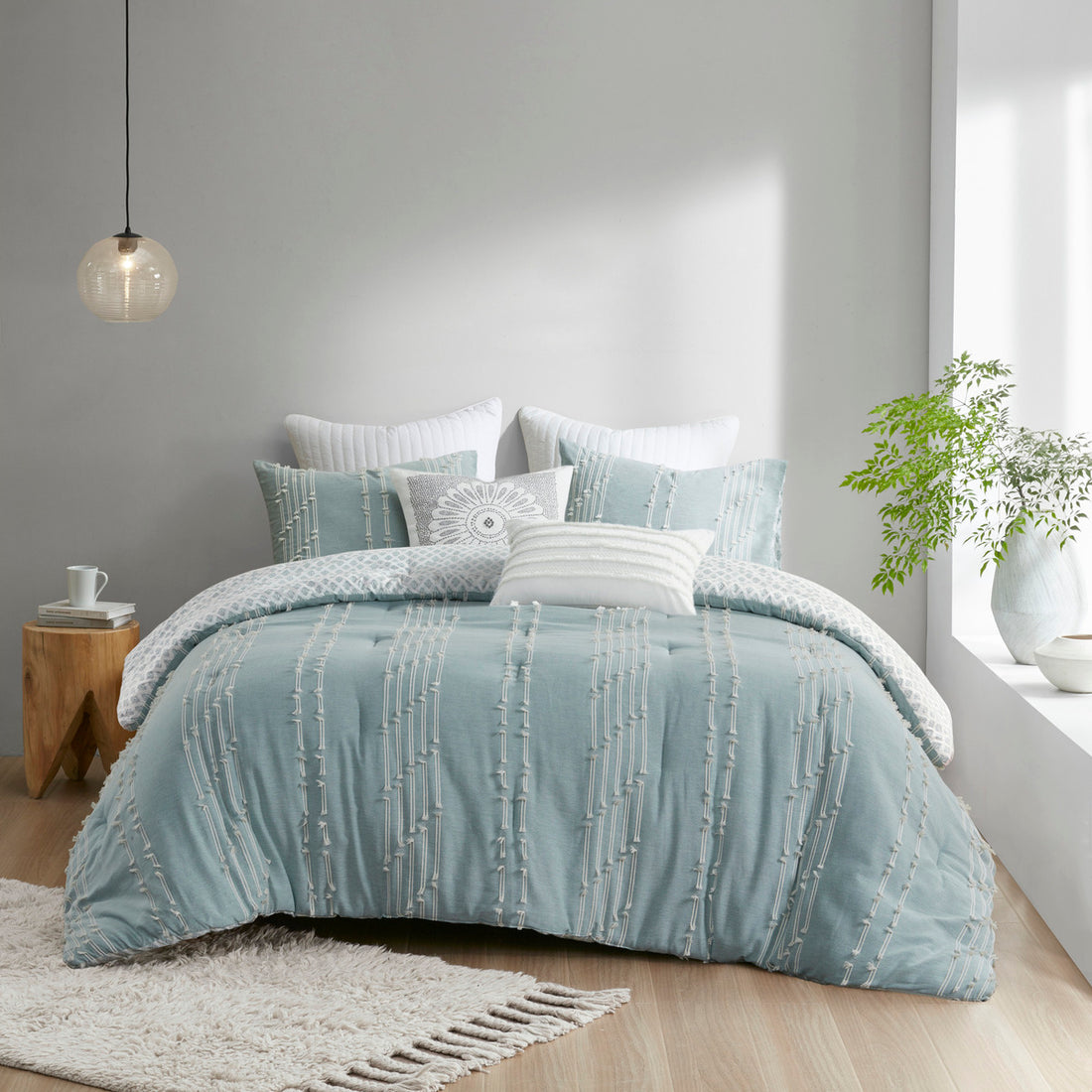 3 Piece Cotton Jacquard Comforter Set Aqua King Cal King King Aqua Cotton