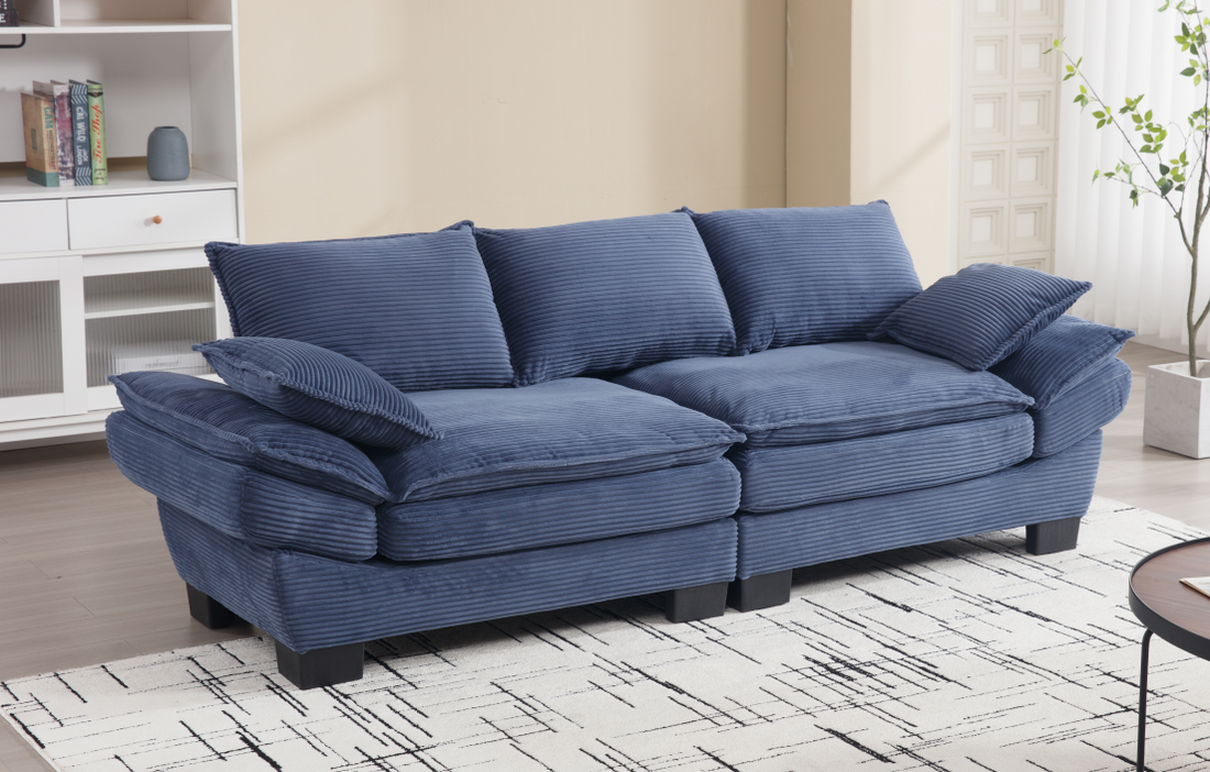 Modern Sailboat Sofa Corduroy 3 Seater Sofa With Two Pillows For Small Spaces In Living Rooms, Apartments Blue Blue Solid Wood 3 Seat