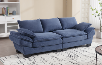 Modern Sailboat Sofa Corduroy 3 Seater Sofa With Two Pillows For Small Spaces In Living Rooms, Apartments Blue Blue Solid Wood 3 Seat