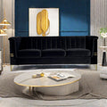 Fx P82 Bk Sofa Modern Sofa Couches For Living Room, 82.67Inches Velvet Velvet Tight Back Chesterfield Design Couch Upholstered Sofa With Metal Legs Decor Furniture For Bedroom Black Velvet 3 Seat