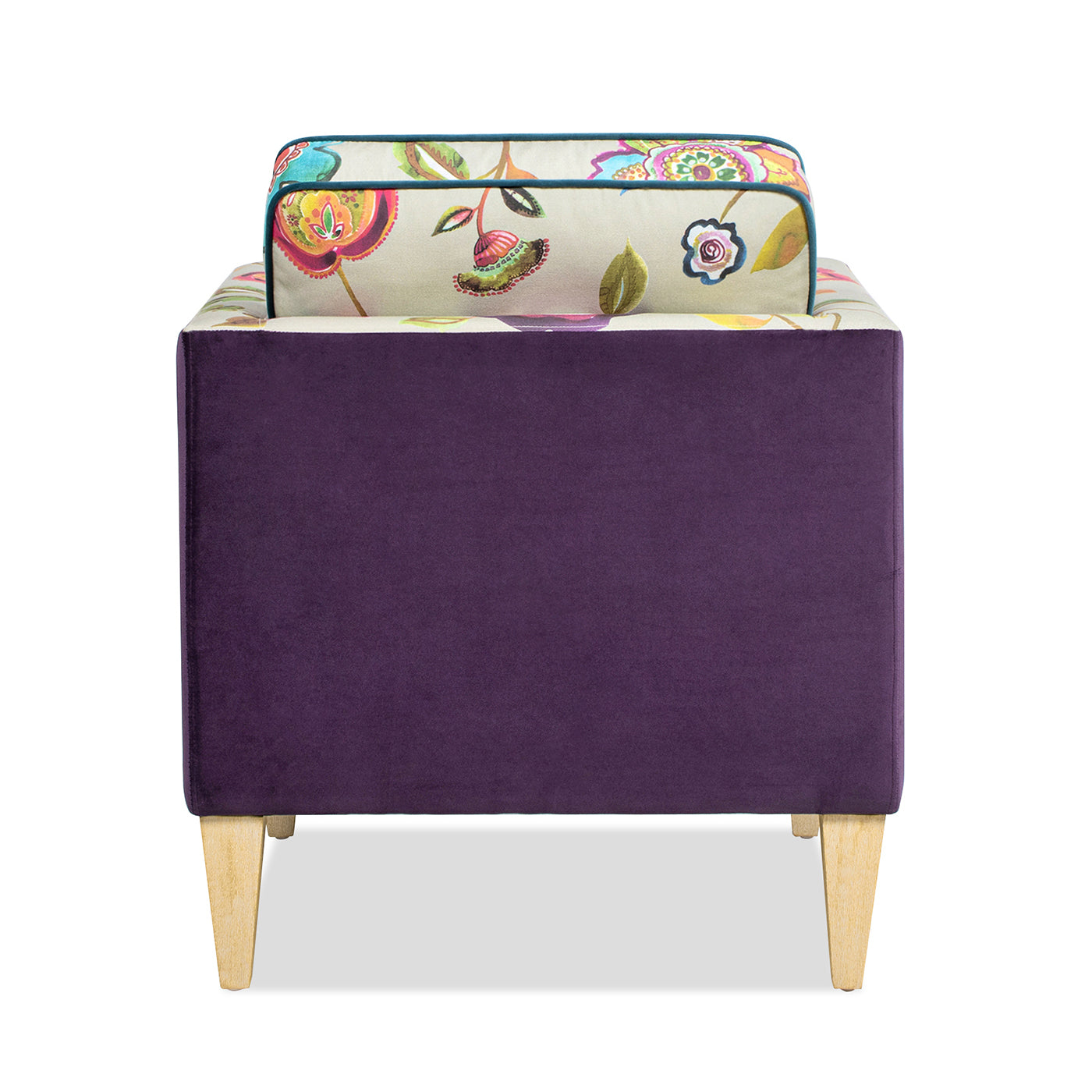 Mamba 28" Patchwork Accent Chair, Teal Blue Purple Velvet & Multicolored Floral Purple Foam Velvet